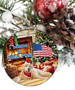 Golden Retriever Ceramic Ornament, I Believe In Santa Paws - Ettee - Ceramic ornament