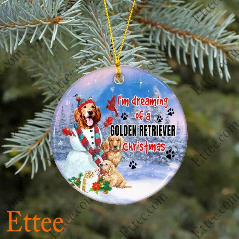 Golden Retriever Ceramic Ornament, I'm Dreaming Golden Retriever Christmas - Ettee - Ceramic Golden Retriever