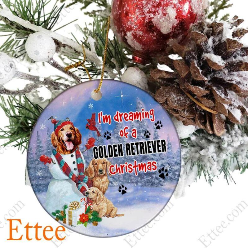 Golden Retriever Ceramic Ornament, I'm Dreaming Golden Retriever Christmas - Ettee - Ceramic Golden Retriever