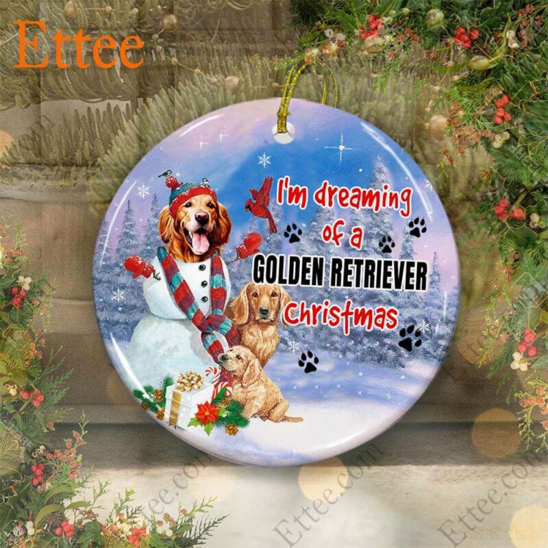 Golden Retriever Ceramic Ornament, I'm Dreaming Golden Retriever Christmas - Ettee - Ceramic Golden Retriever