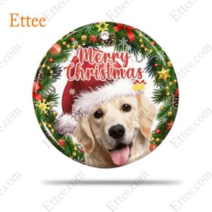 Golden Retriever Christmas Wreath Ceramic Ornament, Merry Christmas 2022 - Ettee - Ceramic ornament
