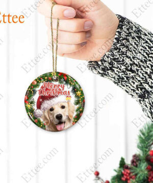 Golden Retriever Christmas Wreath Ceramic Ornament, Merry Christmas 2022 - Ettee - Ceramic ornament