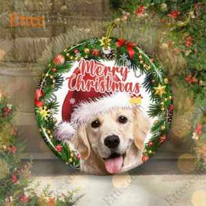 Golden Retriever Christmas Wreath Ceramic Ornament, Merry Christmas 2022 - Ettee - Ceramic ornament