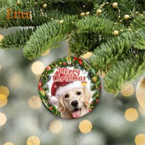 Golden Retriever Christmas Wreath Ceramic Ornament, Merry Christmas 2022 - Ettee - Ceramic ornament