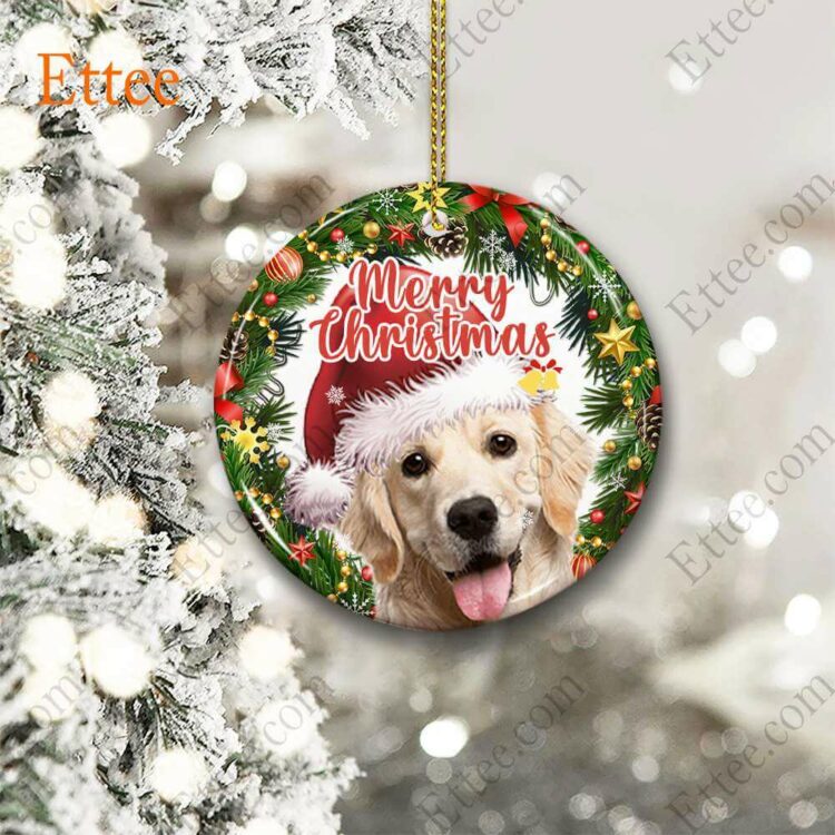 Golden Retriever Christmas Wreath Ceramic Ornament, Merry Christmas 2022 - Ettee - Ceramic ornament