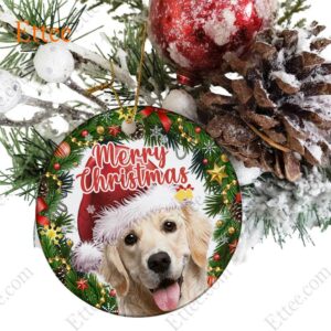 Golden Retriever Christmas Wreath Ceramic Ornament, Merry Christmas 2022 - Ettee - Ceramic ornament