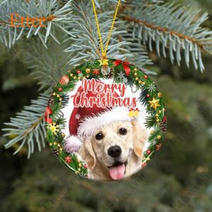 Golden Retriever Christmas Wreath Ceramic Ornament, Merry Christmas 2022 - Ettee - Ceramic ornament