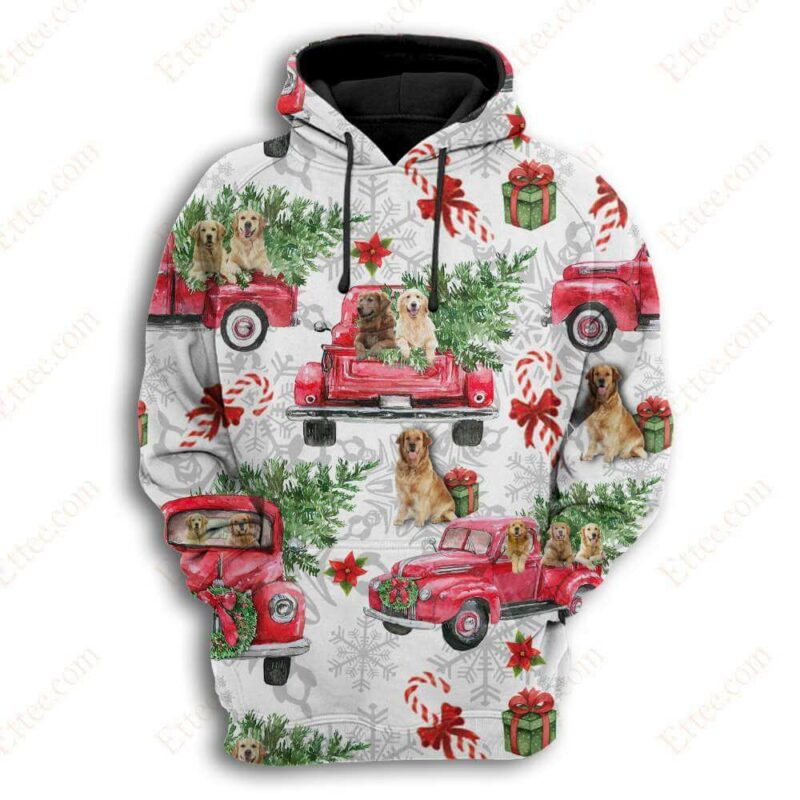 Golden Retriever Red Truck 3D Unisex Hoodie, 2022 Dog Gift - Ettee - 2022