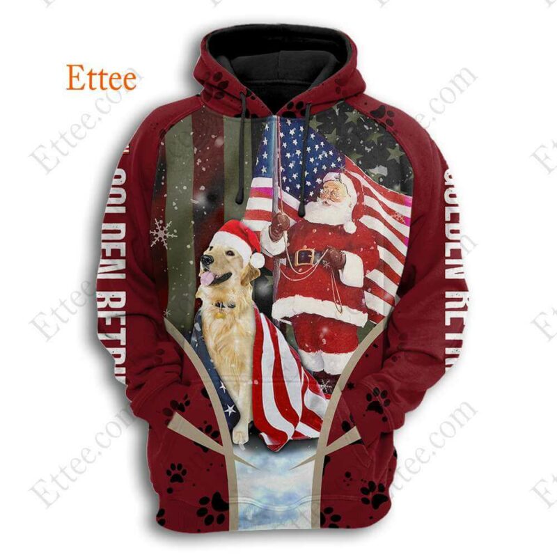 Golden Retriever Santa Claus 3D Unisex Hoodie, US Dog Gift 2022 - Ettee - 2022