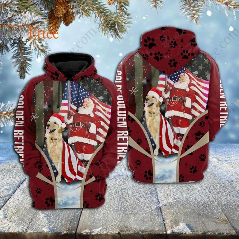 Golden Retriever Santa Claus 3D Unisex Hoodie, US Dog Gift 2022 - Ettee - 2022