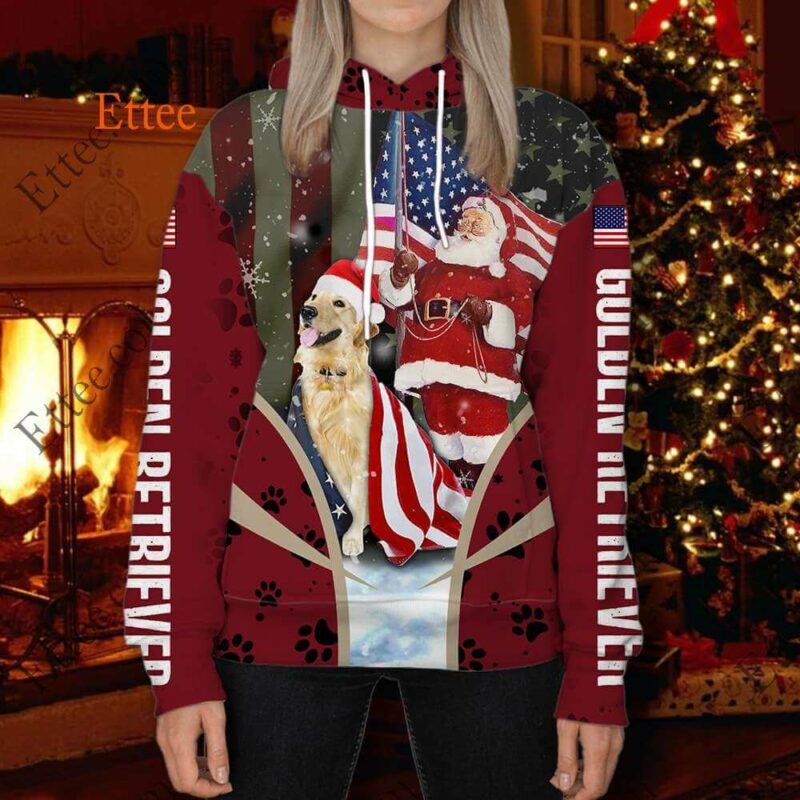 Golden Retriever Santa Claus 3D Unisex Hoodie, US Dog Gift 2022 - Ettee - 2022