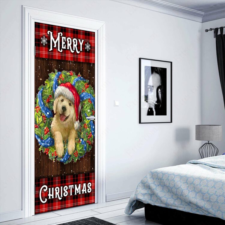 Golden Retriever Wreath Door Cover, Christmas Decoration - Ettee - christmas