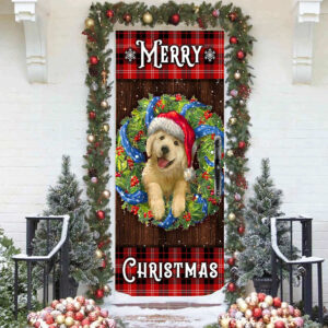Golden Retriever Wreath Door Cover, Christmas Decoration - Ettee - christmas