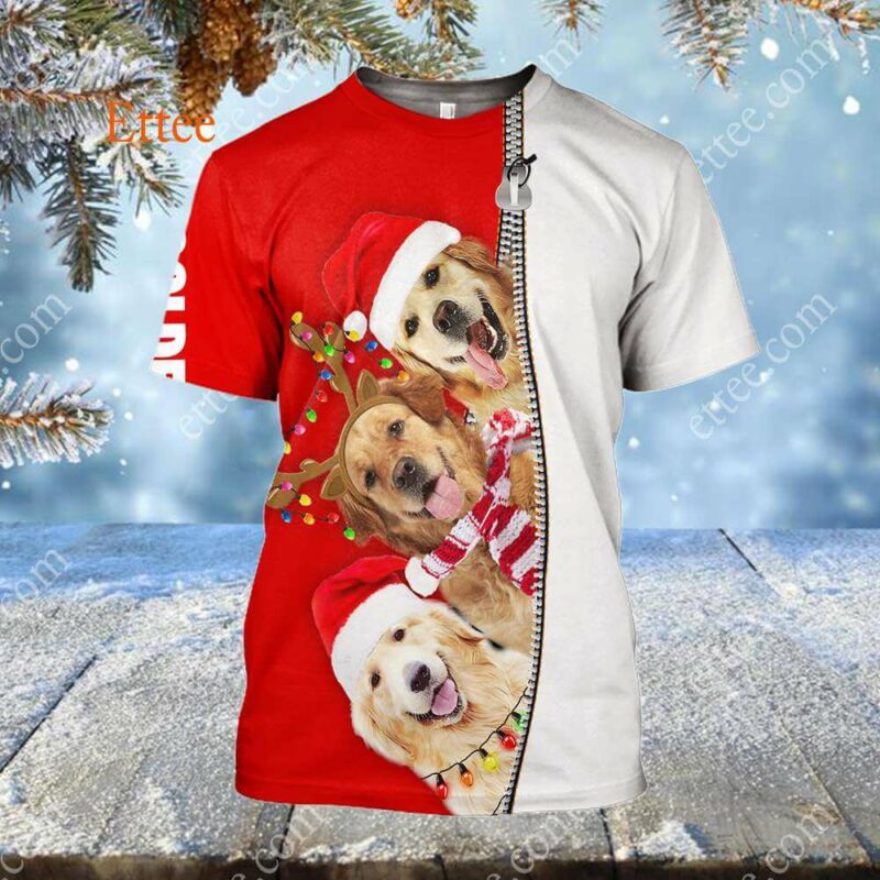 Golden Retrievers Merry Christmas 3D Unisex Hoodie - Ettee - 3D