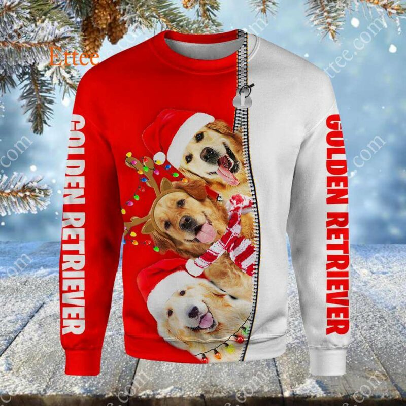 Golden Retrievers Merry Christmas 3D Unisex Hoodie - Ettee - 3D