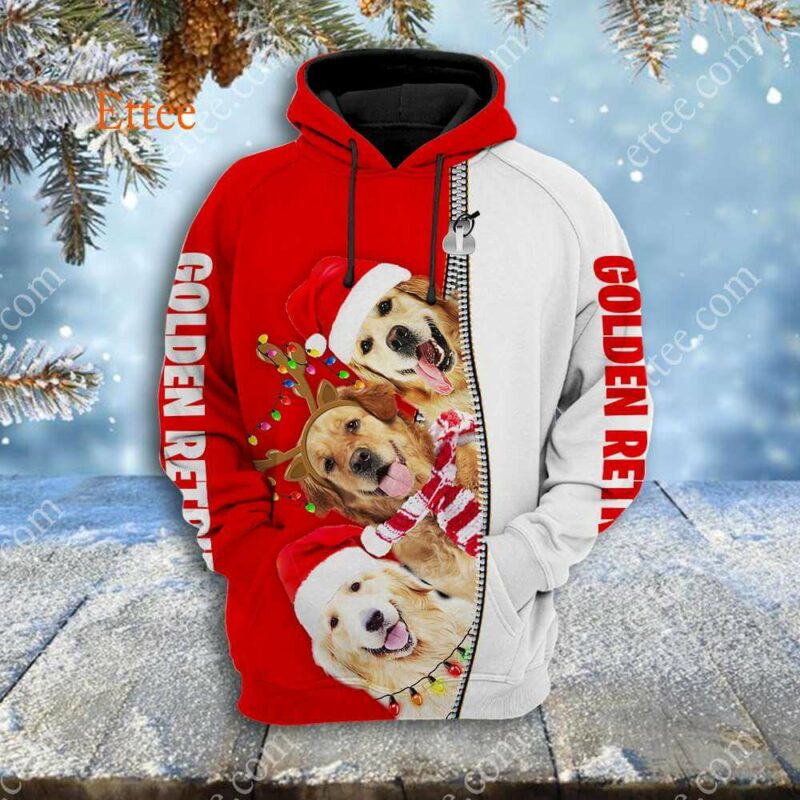 Golden Retrievers Merry Christmas 3D Unisex Hoodie - Ettee - 3D