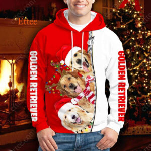 Golden Retrievers Merry Christmas 3D Unisex Hoodie - Ettee - 3D