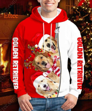 Golden Retrievers Merry Christmas 3D Unisex Hoodie - Ettee - 3D