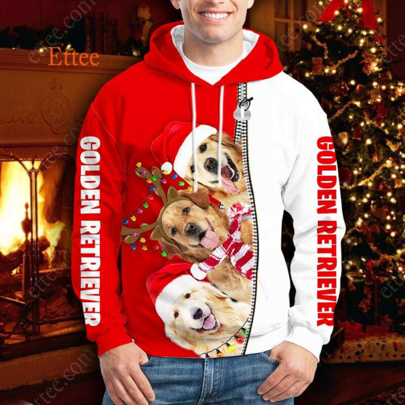 Golden Retrievers Merry Christmas 3D Unisex Hoodie - Ettee - 3D