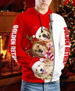 Golden Retrievers Merry Christmas 3D Unisex Hoodie - Ettee - 3D