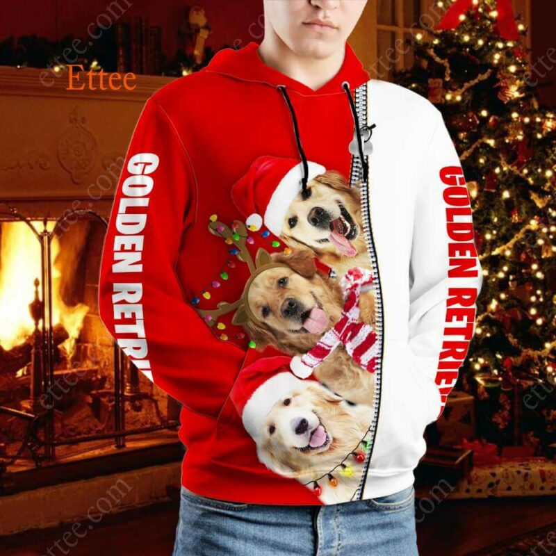 Golden Retrievers Merry Christmas 3D Unisex Hoodie - Ettee - 3D