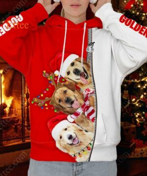 Golden Retrievers Merry Christmas 3D Unisex Hoodie - Ettee - 3D