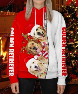 Golden Retrievers Merry Christmas 3D Unisex Hoodie - Ettee - 3D