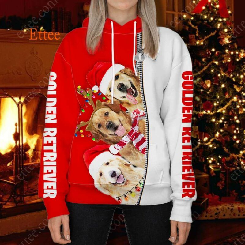 Golden Retrievers Merry Christmas 3D Unisex Hoodie - Ettee - 3D