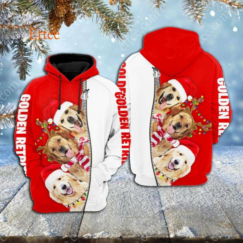 Golden Retrievers Merry Christmas 3D Unisex Hoodie - Ettee - 3D