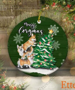 Corgi Dogs Ceramic Ornament, Christmas Tree - Ettee - Animal Ornament