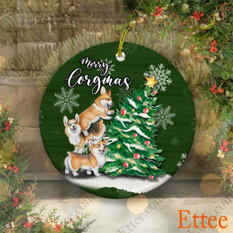 Corgi Dogs Ceramic Ornament, Christmas Tree - Ettee - Animal Ornament