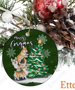 Corgi Dogs Ceramic Ornament, Christmas Tree - Ettee - Animal Ornament