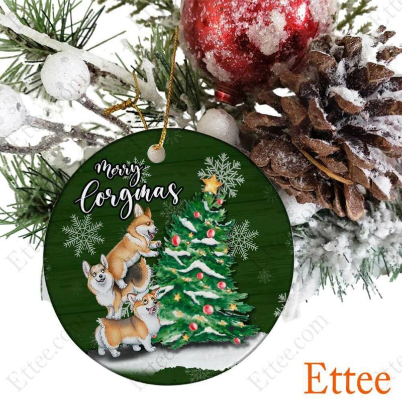 Corgi Dogs Ceramic Ornament, Christmas Tree - Ettee - Animal Ornament