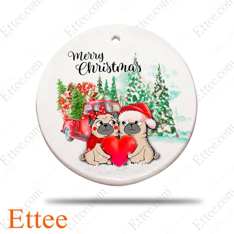 Pug Love Ornament, Couple Dog Christmas Gift 2022 - Ettee - Christmas decoration