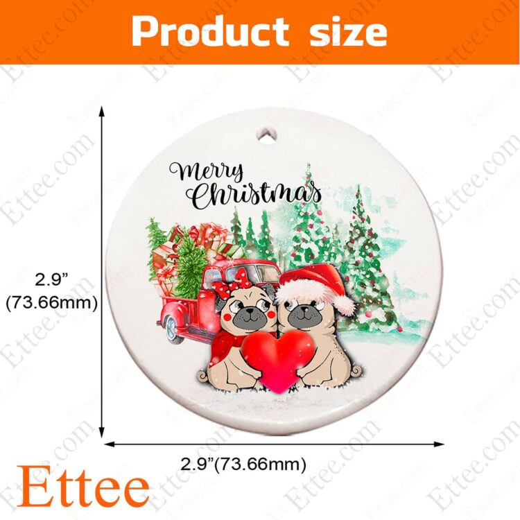 Pug Love Ornament, Couple Dog Christmas Gift 2022 - Ettee - Christmas decoration