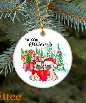 Pug Love Ornament, Couple Dog Christmas Gift 2022 - Ettee - Christmas decoration