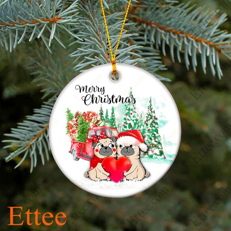 Pug Love Ornament, Couple Dog Christmas Gift 2022 - Ettee - Christmas decoration