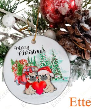 Pug Love Ornament, Couple Dog Christmas Gift 2022 - Ettee - Christmas decoration