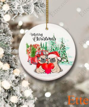 Pug Love Ornament, Couple Dog Christmas Gift 2022 - Ettee - Christmas decoration