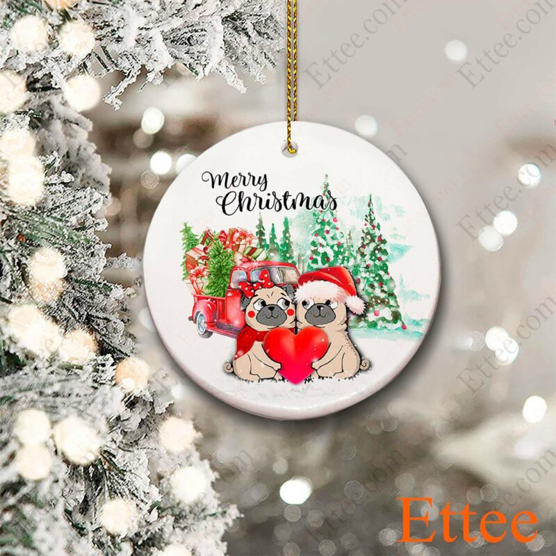 Pug Love Ornament, Couple Dog Christmas Gift 2022 - Ettee - Christmas decoration