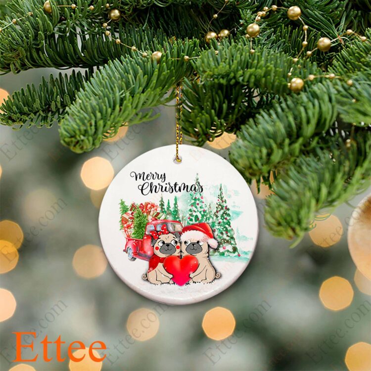Pug Love Ornament, Couple Dog Christmas Gift 2022 - Ettee - Christmas decoration