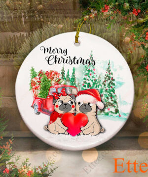 Pug Love Ornament, Couple Dog Christmas Gift 2022 - Ettee - Christmas decoration