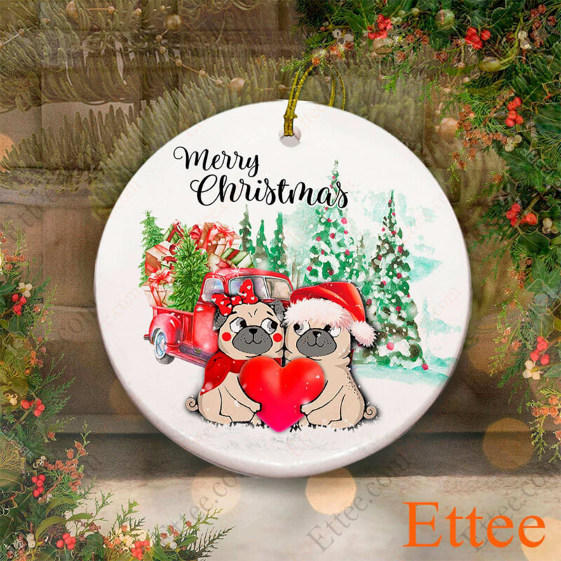 Pug Love Ornament, Couple Dog Christmas Gift 2022 - Ettee - Christmas decoration