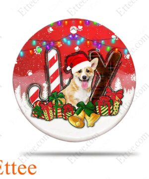 Corgi Dog Ceramic Ornament, JOY Christmas Gift for Dog Lover - Ettee - Ceramic ornament