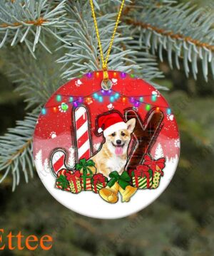 Corgi Dog Ceramic Ornament, JOY Christmas Gift for Dog Lover - Ettee - Ceramic ornament