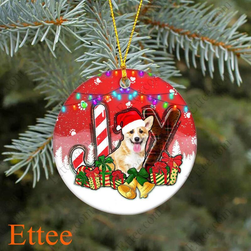 Corgi Dog Ceramic Ornament, JOY Christmas Gift for Dog Lover - Ettee - Ceramic ornament