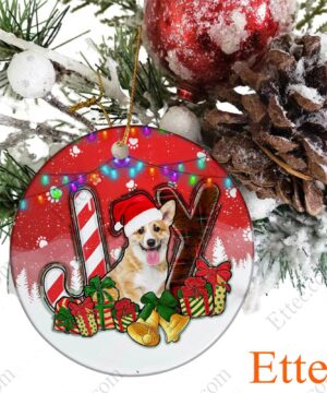 Corgi Dog Ceramic Ornament, JOY Christmas Gift for Dog Lover - Ettee - Ceramic ornament