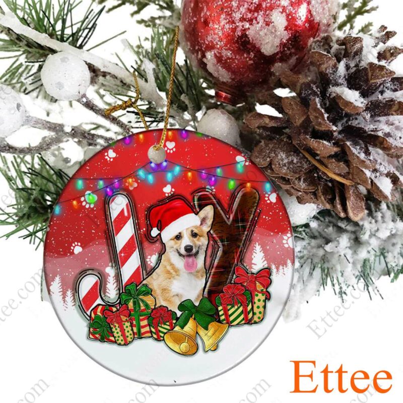 Corgi Dog Ceramic Ornament, JOY Christmas Gift for Dog Lover - Ettee - Ceramic ornament