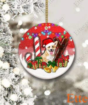 Corgi Dog Ceramic Ornament, JOY Christmas Gift for Dog Lover - Ettee - Ceramic ornament