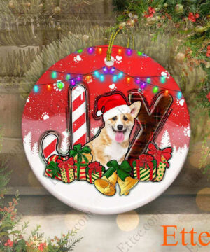 Corgi Dog Ceramic Ornament, JOY Christmas Gift for Dog Lover - Ettee - Ceramic ornament